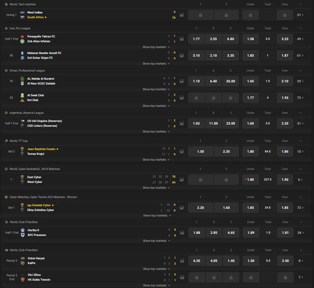 Scommesse sportive di Betibet su PC