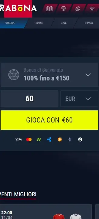 Registrazione su Rabona per dispositivi mobili